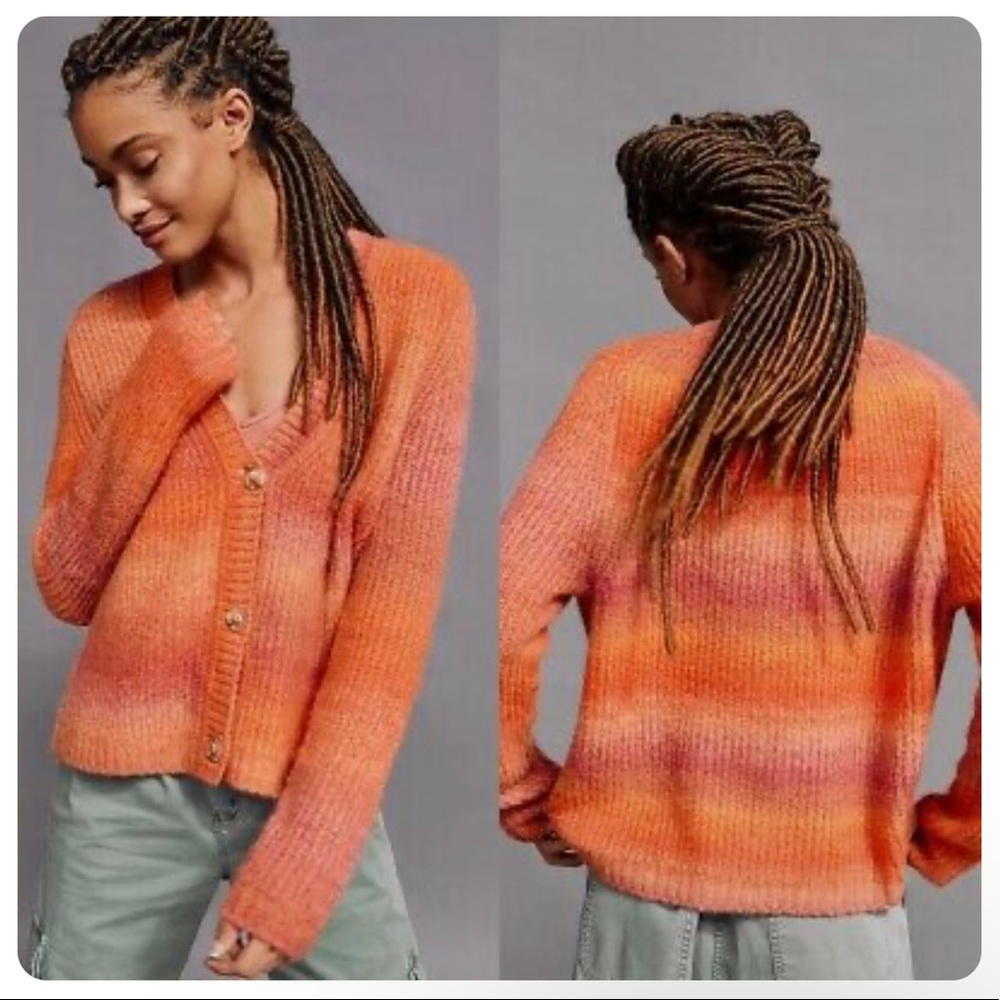 ANTHROPOLOGIE Maeve Hallie Space-Dyed Cardigan Pink Orange Combo, Size M